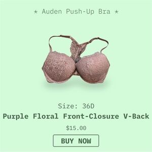 Auden Lavender Lace Push-Up Bra